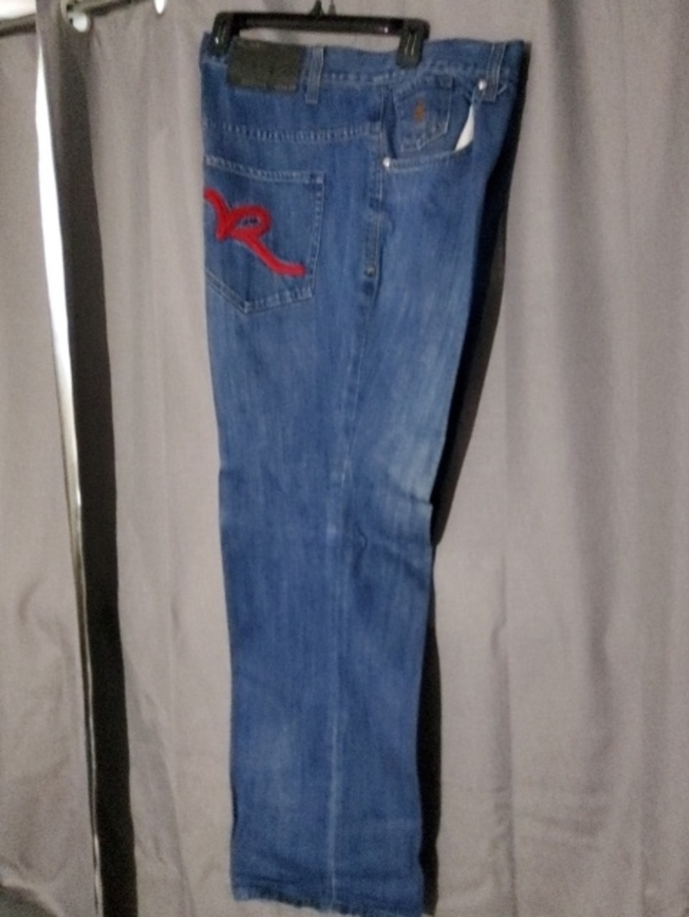 Rocawear Blue Straight Leg Jeans with Red Pocket Stitching